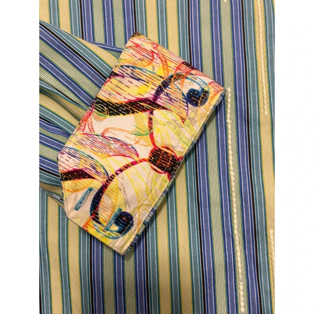 Robert Graham Shirt Mens Extra Large Striped Flip Cuff Classic Fit